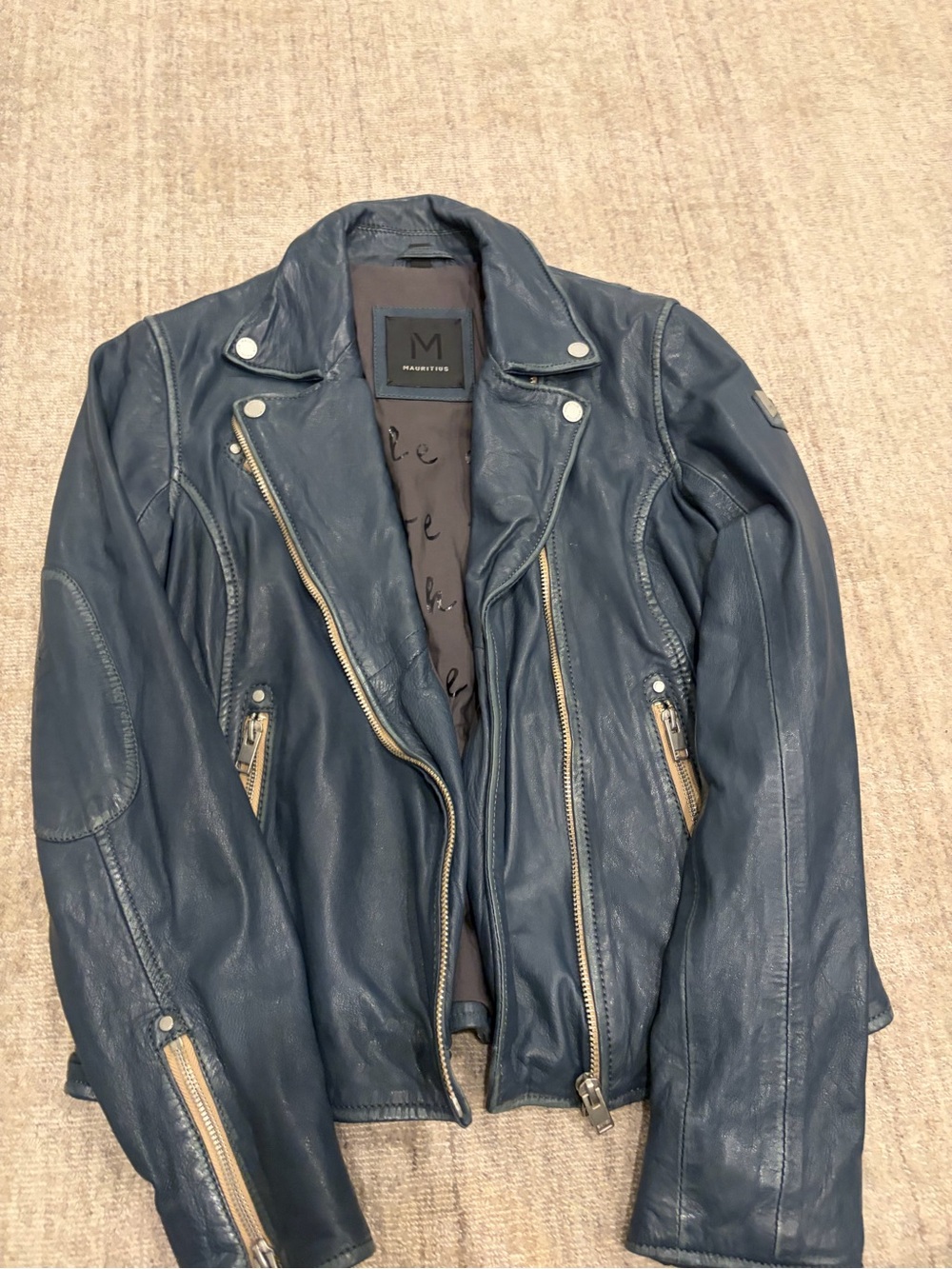 Mackage women’s Navy Leather Biker Jacket